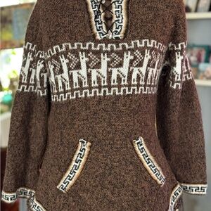 Vintage alpaca wool hooded sweater vintage boho fringe large